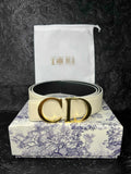 Christian D. designer belt with gold logo on white textured leather